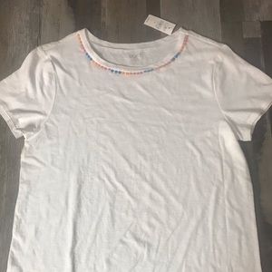LOFT Outlet womens white tee with color neck line.  Size XL. NWT